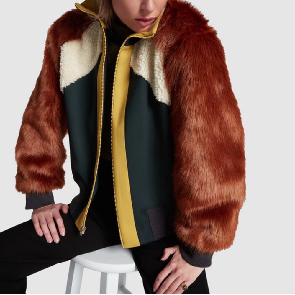 SEA NY FAUX FUR TRACK ZIP BOMBER JACKET XS